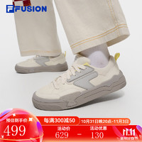 FILA 斐樂 FUSION斐樂女鞋時尚滑板鞋2024冬季新款潮流運動休閑板鞋 初雪白/芥菜黃-PC 38