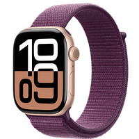 Apple 蘋果 Watch Series 10 GPS款 智能手表 46mm 玫瑰金色鋁金屬表殼 梅子色回環(huán)式運(yùn)動(dòng)表帶