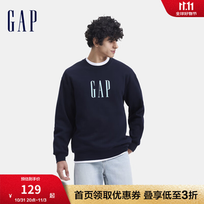 Gap男女裝2024秋季新款印花字母logo抓絨圓領(lǐng)衛(wèi)衣休閑上衣 海軍藍(lán) 175/96A(L)亞洲尺碼