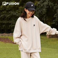 FILA FUSION斐樂潮牌情侶款加絨男衛(wèi)衣2024秋新款寬松圓領女上衣