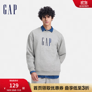 Gap男女裝2024秋季新款印花字母logo抓絨圓領(lǐng)衛(wèi)衣休閑上衣 灰色 175/96A(L)亞洲尺碼