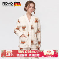 ROVO月子服保暖孕婦睡衣秋冬珊瑚絨產(chǎn)婦產(chǎn)后加厚哺乳孕期家居服套裝 白色小熊 L