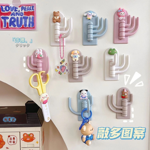 生活貼吧 免打孔旋轉掛鉤可愛無痕三鉤墻壁強力粘貼門后承重粘鉤鑰匙鉤 顏色隨機6個裝