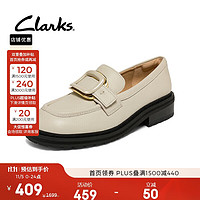 Clarks 其樂(lè) 女鞋單鞋樂(lè)福鞋豆豆鞋休閑百搭方跟一腳蹬女士皮鞋 白色