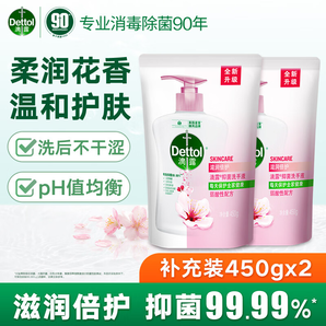 滴露（Dettol）洗手液健康抑菌洗手液補充裝 滋潤倍護瓶袋裝可選 有效抑菌99.99% 【店長推薦】450g*2袋