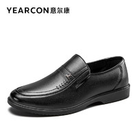 YEARCON 意爾康 皮鞋男商務(wù)休閑鞋男士牛皮軟面舒適爸鞋一腳蹬通勤正裝鞋 黑色