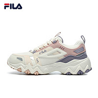 FILA 斐樂(lè) 女鞋跑步鞋女2021夏季OAKMONT征峰者系列女子老爹鞋網(wǎng)面透氣緩震厚底運(yùn)動(dòng)休閑小白鞋 奶白/煙玫粉 38