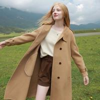 3COLOUR 三彩 綿羊毛雙面呢大衣長款毛呢外套寬松上衣女