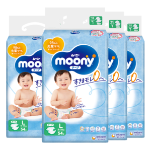 尤妮佳（MOONY）暢透系列紙尿褲新升級透氣干爽大號尿不濕L54*4包 9-14kg