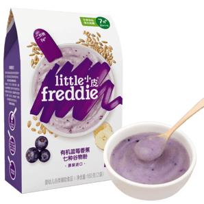 小皮（Little Freddie）有機高鐵米粉嬰兒 寶寶輔食6到12月齡營養(yǎng)嬰兒米糊多谷物 7到9月+ 有機藍莓谷物米粉 160g
