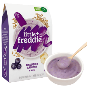 小皮（Little Freddie）有機高鐵米粉嬰兒 寶寶輔食6到12月齡營養(yǎng)嬰兒米糊多谷物 7到9月+ 有機藍(lán)莓谷物米粉 160g