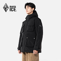 BLACKICE 黑冰 城市輕戶外男款連帽鵝絨工裝羽絨服 600蓬 黑色 M