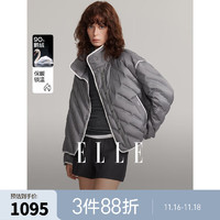 ELLE 她 90鵝絨深灰色簡約立領(lǐng)羽絨服女2024冬裝新款輕薄短款保暖外套 深灰 S