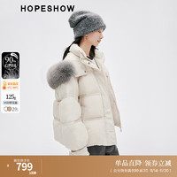 HOPESHOW 紅袖 高品質(zhì)狐貍毛立領(lǐng)羽絨服冬季2023新款女裝 插肩袖雙拉鏈保暖外套