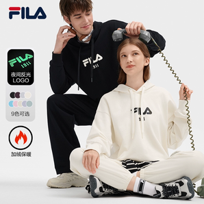 FILA 斐樂(lè)官方加絨衛(wèi)衣男2024秋季新款連帽情侶寬松休閑上衣