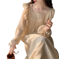 俞兆林睡裙女士睡衣春夏寬松長(zhǎng)袖高級(jí)感少女方領(lǐng)孕婦可外穿甜美家居服