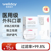 WELLDAY 維德 一次性醫(yī)用外科口罩獨(dú)立包裝滅菌防塵防曬輕薄透氣防飛沫掛耳式 50只/盒 白色