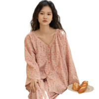 俞兆林睡衣女純色條紋開(kāi)衫秋冬季開(kāi)衫翻領(lǐng)高級(jí)感長(zhǎng)袖長(zhǎng)褲網(wǎng)紅家居服套裝