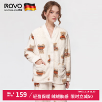 ROVO月子服保暖孕婦睡衣秋冬珊瑚絨產(chǎn)婦產(chǎn)后加厚哺乳孕期家居服套裝 白色小熊 M