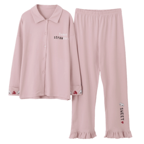 華婷露（Huatinglu） 睡衣女秋冬季開衫家居服寬松可外穿V領舒適長袖長褲套裝針織棉 粉色素顏 XL(合適105-125斤）