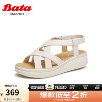 Bata 拔佳 時(shí)尚涼鞋女2024夏商場(chǎng)羊皮通勤休閑條帶厚底涼鞋L1001BL4 米白 37