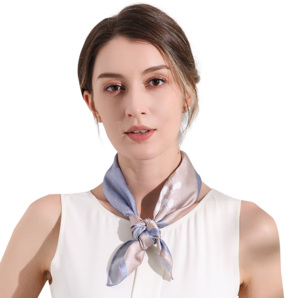 上海故事高端真絲小方巾女領巾真絲絲巾桑蠶絲圍巾送女士中秋禮物 拼色幾何花 藍色