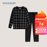 SCHIESSER 舒雅 男士搖粒絨厚款防靜電格紋長(zhǎng)袖長(zhǎng)褲睡衣家居服套裝49/19303H 黑色