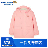 SKECHERS 斯凱奇 童裝女童中長(zhǎng)款羽絨服2024冬季兒童新款梭織外套P424G046 淺粉紅/00FT 160cm