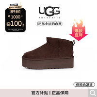 UGG 秋冬女款保暖加厚底迷你短筒雪地靴1135092BCDR紅棕色 38