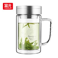 富光 健牌雙層玻璃杯支持團(tuán)購(gòu)定制茶杯辦公杯帶把 大容量男女水杯子