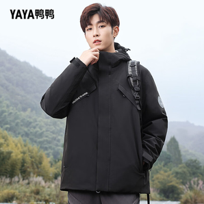 鴨鴨（YAYA）羽絨服沖鋒衣男女情侶外套防風雨戶外運動防水保暖冰殼三防登山服 玄黑色 XL