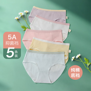 六月玫瑰 內(nèi)褲女舒適柔棉健康透氣女士內(nèi)褲小清新高彈純棉襠5條裝 組合二 5條 L
