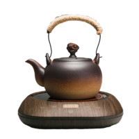 容山堂 粗陶茶壺煮茶器茶具套裝泡茶壺燒水壺電陶爐圍爐煮茶碳爐酒精爐 祥云茶壺小悅黑胡桃電陶 780ml