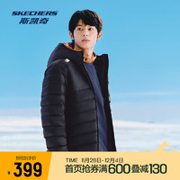 SKECHERS 斯凱奇 男款梭織短款羽絨外套 碳黑/0018 L