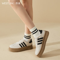 WESTLINK 西遇 德訓鞋女2024新款板鞋 米白+黑色（尺碼齊全）