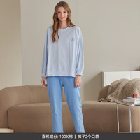 FENTENG 芬騰 情侶春秋季情侶新款長袖睡衣純棉套頭女圓領(lǐng)大碼男青年家居服套裝