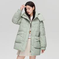 YAYA 鴨鴨羽絨服 女士外套加厚保暖寬松輪廓中長(zhǎng)款連帽羽絨服