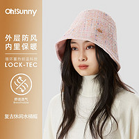 OhSunny 歐夏 秋冬水桶帽女小香風(fēng)百搭時(shí)尚秋冬保暖加絨防寒漁夫帽 桃粉色-水桶帽