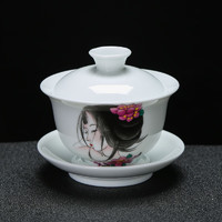 景盞 羊脂玉三才蓋碗辦公室德化存白瓷功夫茶具家用泡茶器商務(wù)會議禮品 羊脂玉蓋碗 簡裝