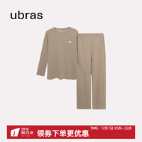 Ubras 貓咪印花家居服純棉親膚套頭長袖長褲睡衣秋女家居服 摩卡色 MM