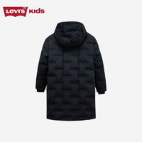 Levi's 李維斯 童裝冬季新款男童長(zhǎng)款羽絨服兒童logo壓紋外套 黑美人