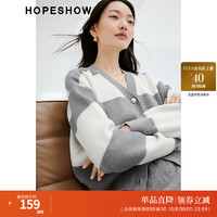 HOPESHOW 紅袖 設(shè)計感V領(lǐng)毛針織開衫冬季2024新款女裝條紋落肩通勤簡約百搭上衣 灰條711 L