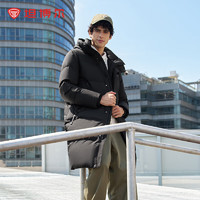TANBOER 坦博爾 羽絨服男中長款保暖時(shí)尚休閑連帽冬天外套TF248779 黑色 170/88A