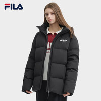 FILA 斐樂(lè) 情侶款羽絨服2024冬新款時(shí)尚舒適連帽保暖外套男女同款 正黑色