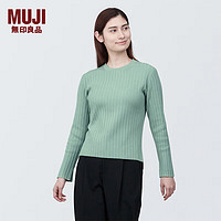 MUJI 無印良品 無印良品（MUJI）女式 使用大豆纖維羅紋編織圓領(lǐng)毛衣長(zhǎng)袖女款 BA1OFA4S 淺綠色