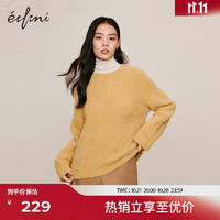 eifini 伊芙麗 圈圈紗絨感羊駝毛高級(jí)駝色百搭毛衣女冬裝針織上衣女 黃色 165/90CM/L