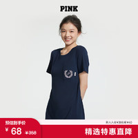 VICTORIA'S SECRET PINK 舒適時尚馬卡龍色系居家新款自帶胸墊睡裙睡衣女2 5VCU午夜藍(lán)