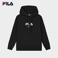 FILA 斐樂 官方情侶款連帽衛(wèi)衣2024秋季新款純棉寬松針織長(zhǎng)袖上衣加絨 正黑色