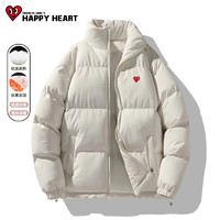 CHARLES JANG'S HAPPY HEART 查爾斯桃心 棉服女士冬季新款加厚棉襖潮流韓版簡約情侶裝羽立領絨保暖上衣服 米白 小桃心_K L
