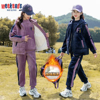 sulisi weekends WEEKENDS女童加絨冬裝新款秋冬季套裝兒童女孩運(yùn)動(dòng)加厚衛(wèi)衣三件套